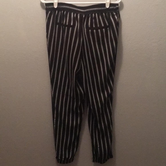 Black striped pants w/ elastic at pant leg/waist - Picture 2 of 5